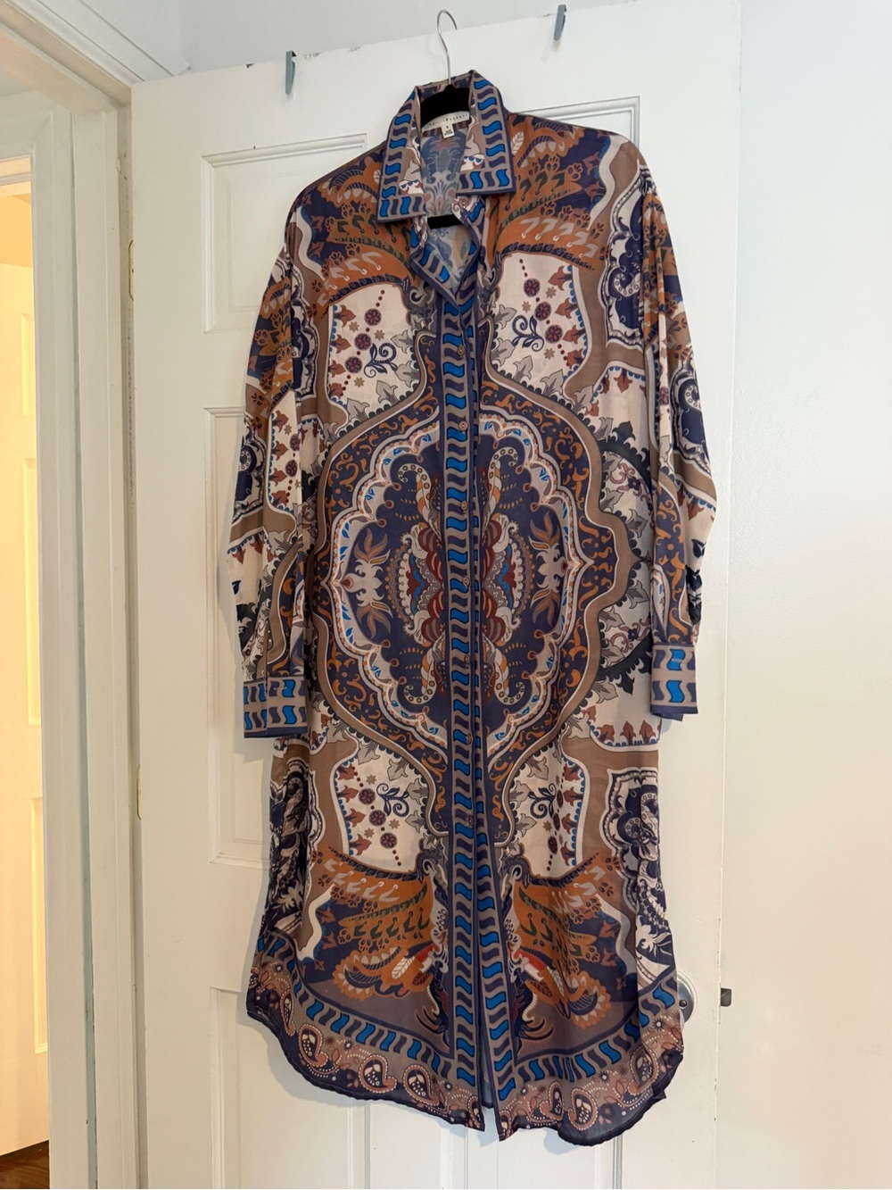 Paisley Midi Shirt Dress in Blue and Brown